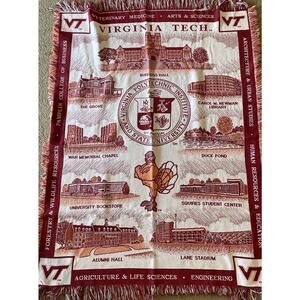 Vintage Virginia Tech Hokies University Afghan Blanket Tapestry Throw 64" X 46”